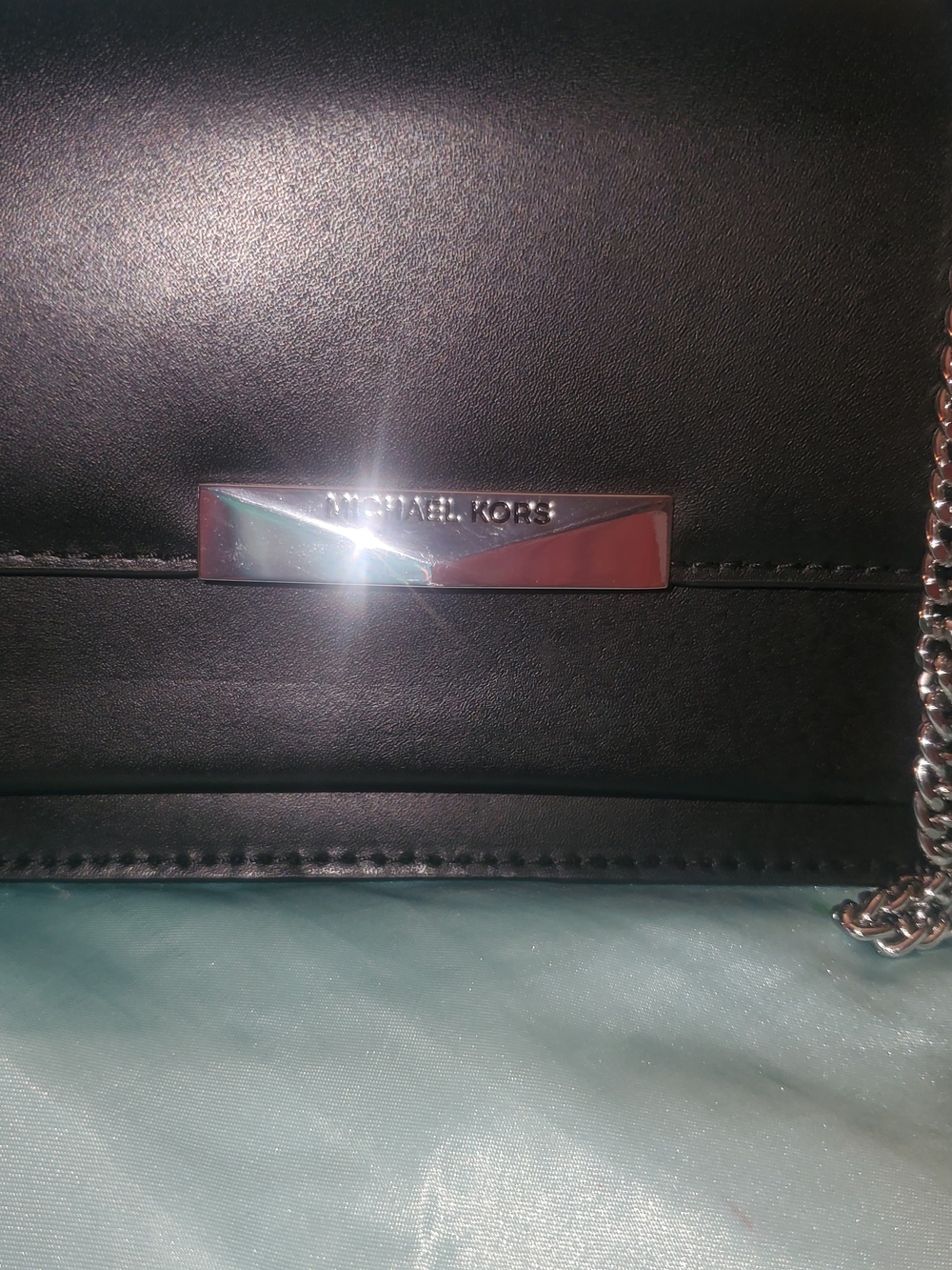 MICHAEL KORS Black Leather Crossbody/Clutch with Silver Hardware